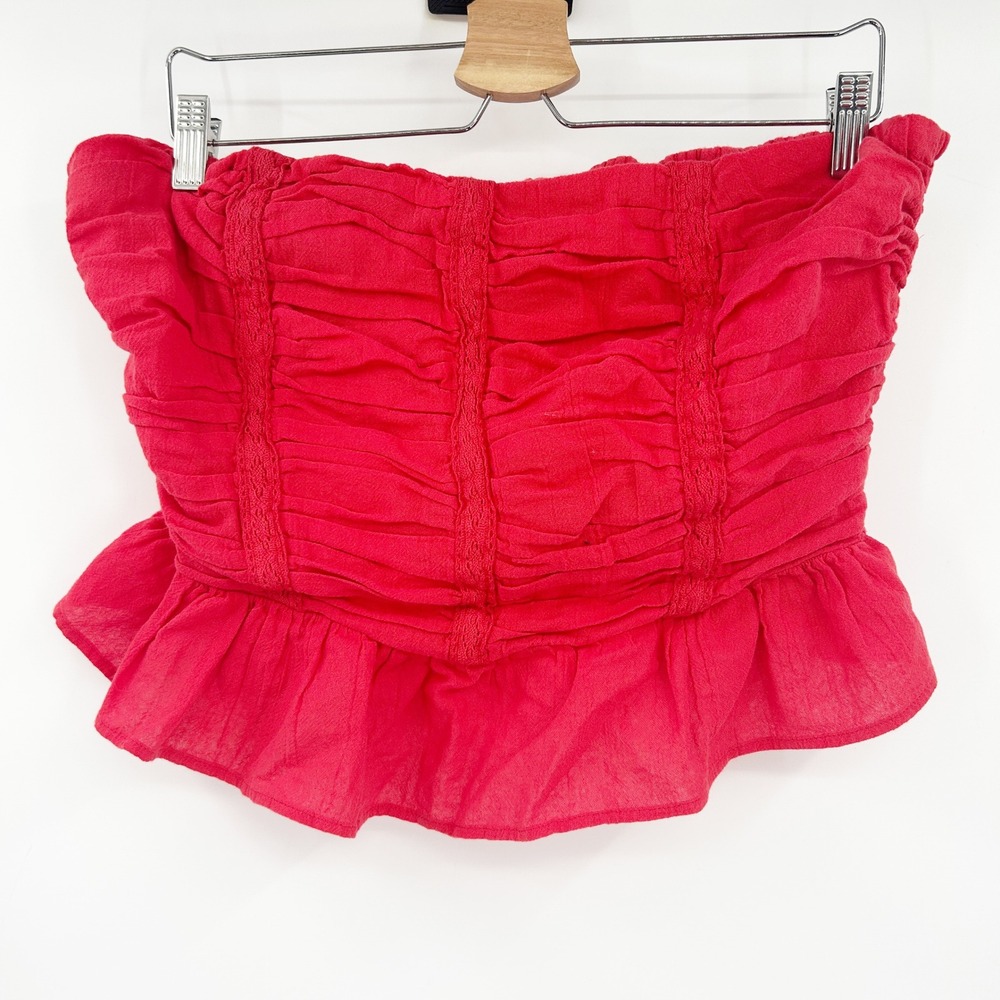 Free People Womens Fun In The Sun Cotton Smocked‎ Tube Top Ruffle Peplum Size L - Picture 2 of 7